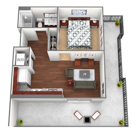 Floor plan for 1 bed, 1 bath, 585 sqft